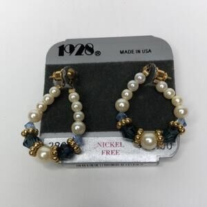 Vintage pearl glass bead‎ loop earrings